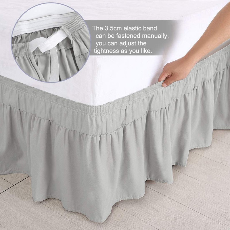 PiccoCasa Polyester Wrap Around Bed Skirt,Elastic Dust Ruffles Bedskirts,Fade &