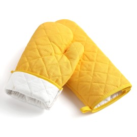 Oven Mitts and Pot Holders 4 pcs Set,High Heat Resistant 500 Degree Extra Thicken Long Kitchen Cotton Oven Glove for Cooking (12 Inch,Yellow)