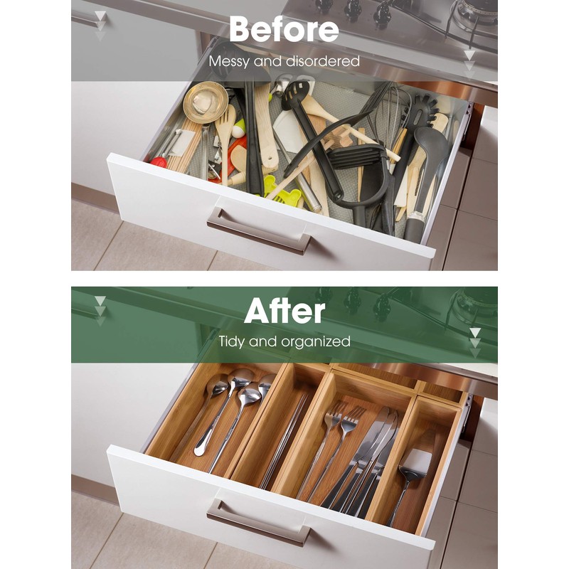 Kootek 8 Pcs Bamboo Drawer Organizer Utensil Tray Kitchen Storage