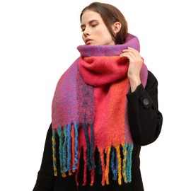 Temminc Women's Super Thick Rainbow Cashmere Feel Warm Scarf,Colorful Soft Comfort Elegant Cold Weather Shawl, Casual Blanket scarf, Fashion Long Scarf, Braided Pigtail Tassel
