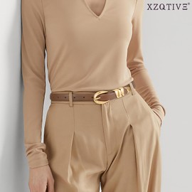 XZQTIVE Women's Leather Belt Fashion Ladies Belt with Gold Buckle for Jeans Dresses Pants Coats
