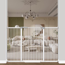 Qonimm 40.55" Extra Tall Baby Gate -29.6"-79.5" Extra Wide Baby Gate Pet Gate for Stairs and Doorways-1.37" Ultra Narrow Spacing Pressure Mounted Dog Gate with One-Handed Operation(57.5"-60.2")