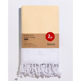 Luum® Set of 2 Hamam Hand Towels Set, Sports Towel Set, Turkish Towel Set, Hair Towel Set, 100% Ring-Spun Cotton, Quick-Drying, Lint-Free, Yellow, 45 x 95 cm, Gift Set