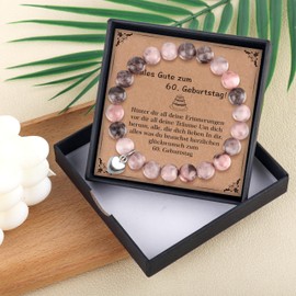 Rebundex 60th Birthday Woman Gift 60th Birthday Gifts for Women 60 Years 60th Birthday Bracelet Ladies Birthday Gift for Women Mum Gifts for Grandma, natural zebra stone