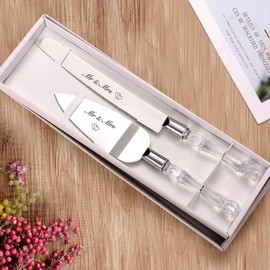 AW BRIDAL - Juego de cuchillos y servidores para tartas de boda, de acero inoxidable para cortar pasteles y espátula, para servir para bodas, aniversario, despedida de soltera, regalos para parejas