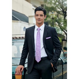 HISDERN Ties for Men 160 cm Extra Long Tie with Pocket Square Set Wedding Business Silk Tie Elegant Tie Men, p lilac paisley