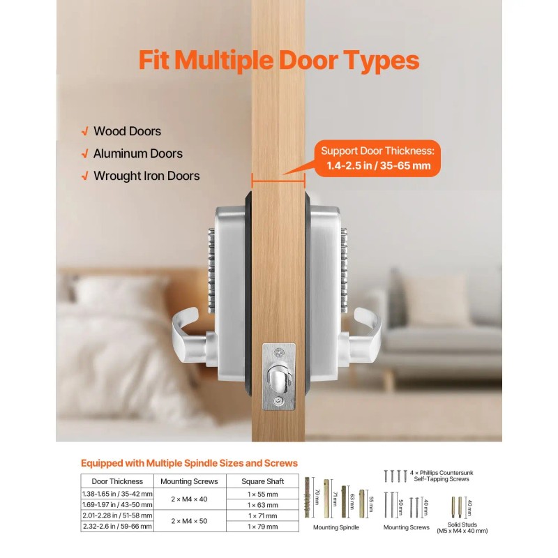 14-Key Mechanical Keyless Entry Smart Lock Double-Sided Stainless Steel Door