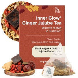 Tea Facto Inner Glow* Jujube Ginger Tea Bags with Dried Ginger Roots and Red Dates - Natural Fiber, Zero Added Sugar, Zero Caffeine - 10 Count