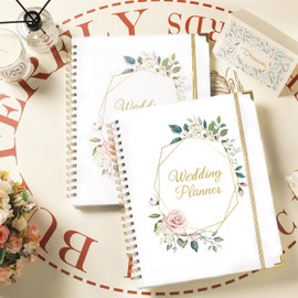 Wedding Planner & Organizer - Wedding Planner Book and Organizer for the Bride, Wedding Planning Book with 5 Tabbed Sections, 9" x 11.9", Hardcover with Metal Corner + 5 Inner Pockets + Elastic Closure - Romantic Floral