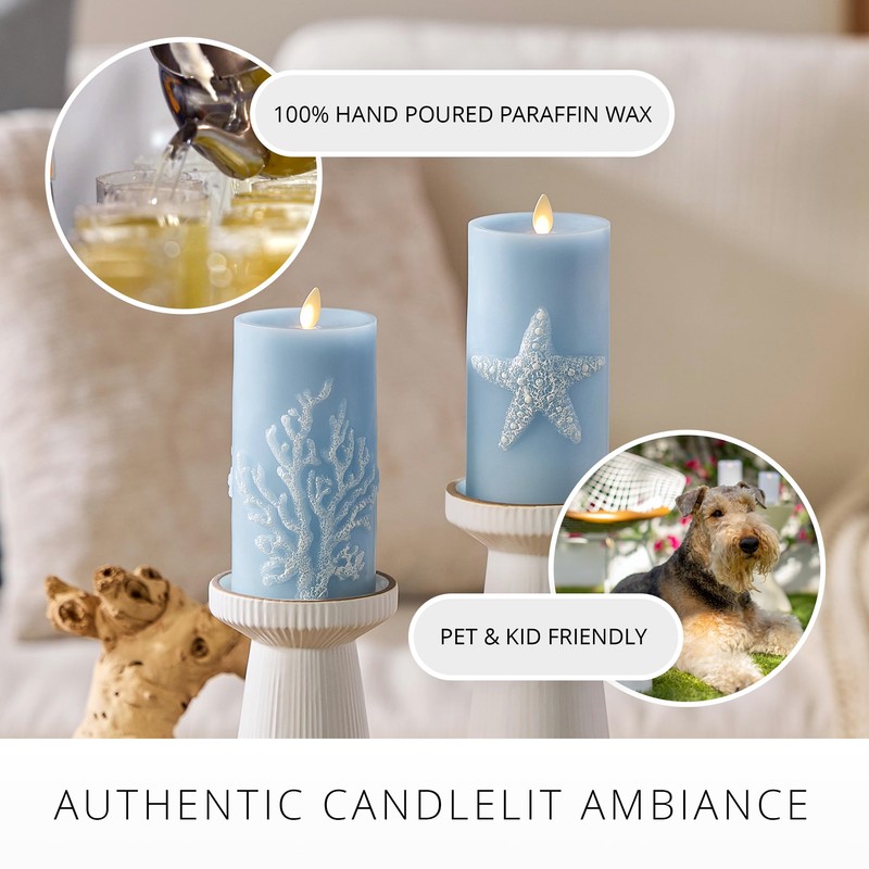 Luminara Embossed Coral Flameless LED Candle Moving Flame Pillar, Unscented