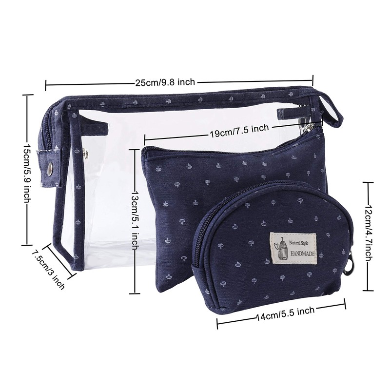 Toiletry Bag Transparent for Travel Pack of 3 Waterproof PVC