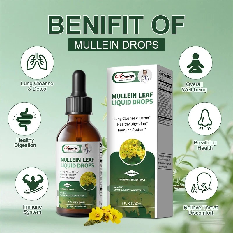 Alliwise Mullein Leaf Tincture Natural Liquid Drops Extract 2 Oz
