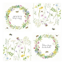Pack of 20 Napkins (33 x 33 cm) FSC Bees, Spring, Flower Wreath, Green, for Garden Party or Birthday, Easter, Christening
