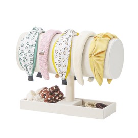 Coward Headband Organizer Holder Stand, Ear Headband Storager Display Stand Rack with Blank Tray for Hairband, Hairpin, Scrunchies,Chain Jewerlry and Hair Accessories (Beige Velvet)