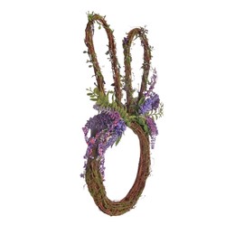 Bunny Wreath with Faux Lavender, 19.5-Inch Spring and Easter Hanging Decoration