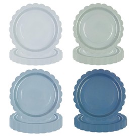 HFBOBP 48Pcs Dusty Blue Paper Plates,7 Inch Gradient Light Scalloped Dessert Plates Tableware Supplies for Birthday Garden Party Afternoon Tea Wedding