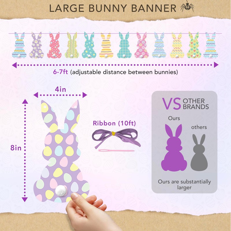 Premium Reusable Easter Decorations – Bunny Bunting Garland, Egg Hunt