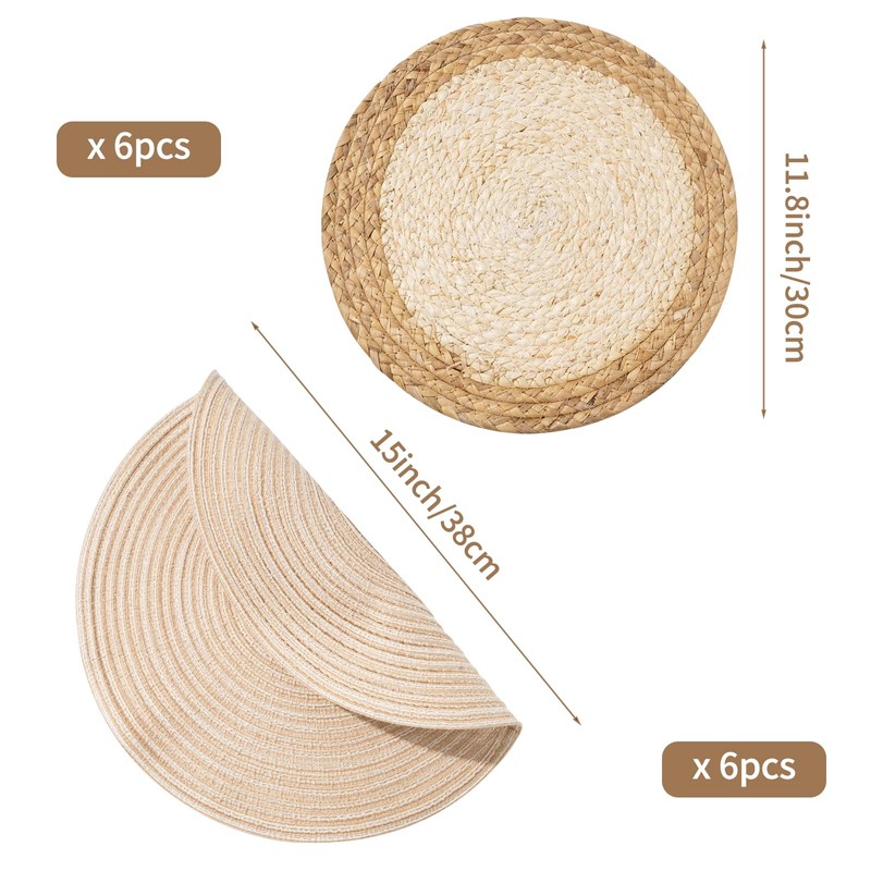 Handmade Round Boho Placemats Set of 6 | Natural Woven
