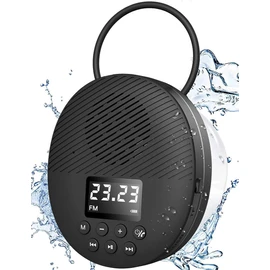 Portable Bluetooth 5.0 Shower Speaker with LED Screen, AGPTEK Waterproof Wireless Speaker with Suction Cup and Lanyard, Supports FM Radio, Hands-free Call, TF Card, Perfect for Shower, Pool, Beach,etc