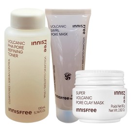 Innisfree Volcanic Pore Dual Mask+Volcanic Pore Smoothing Toner+Super Volcanic Pore Mask / 이니스프리 화산송이 모공 듀얼 마스크+화산송이 파하 모공 매끈결 토너+수퍼 화산송이 모공 마스크