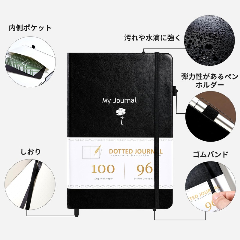 CAGIE Notebook, A5 Notebook, Stylish, Diary, 192 Dot Pages, Hardcover,