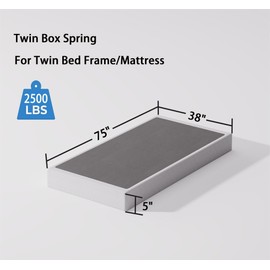 Bedsnus Twin Size Box Spring and Cover Set, 5 Inch Low Profile Metal BoxSpring, Heavy Duty Structure Mattress Foundation, Noise Free, Non-Slip, Easy Assembly