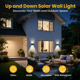 SOTTLOT Solar Wall Lights, 4000K 700LM Up and Down Solar Lights Outdoor Waterproof, Super Brightness Cube Design LED Solars Outdoor Light Decorative for Porch Patio Yard Fence, 1pcs