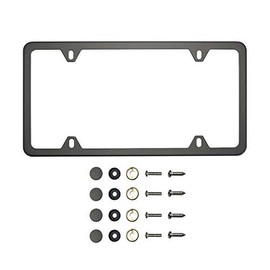 KA DEPOT Four Hole Slim Version Matte Flat Black License Plate Frame T304 Stainless Steel + Metal Screw Caps