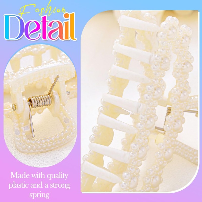 CAKURE Pearl Hair Clips White Medium Claw Clips Non Slip