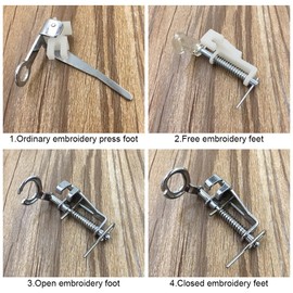 4-Piece Large Metal Darning & Free Motion Presser Foot Set Includes Close Toe, Open Toe, Quilting & Embroidery Feet for Sewing Machines