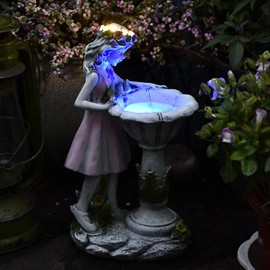 HIAME Garden Decoration Figures for Outdoor Use Large Solar Light, Flower Fairy Garden Decoration Flower Fairy Solar Light Resin Girls Outdoor Villa Decoration (A)