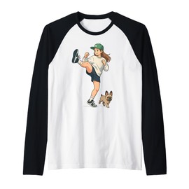 Anime Kickboxer Walking French Bulldog Streetwear Kickboxing Raglan Baseball Tee