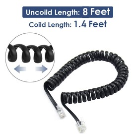 4 Pack Phone Cord Landline 8Ft Uncoiled/1.4Ft Coiled Landline Telephone Handset Cord Line Cable RJ9 4P4C Telephone Accessory Black