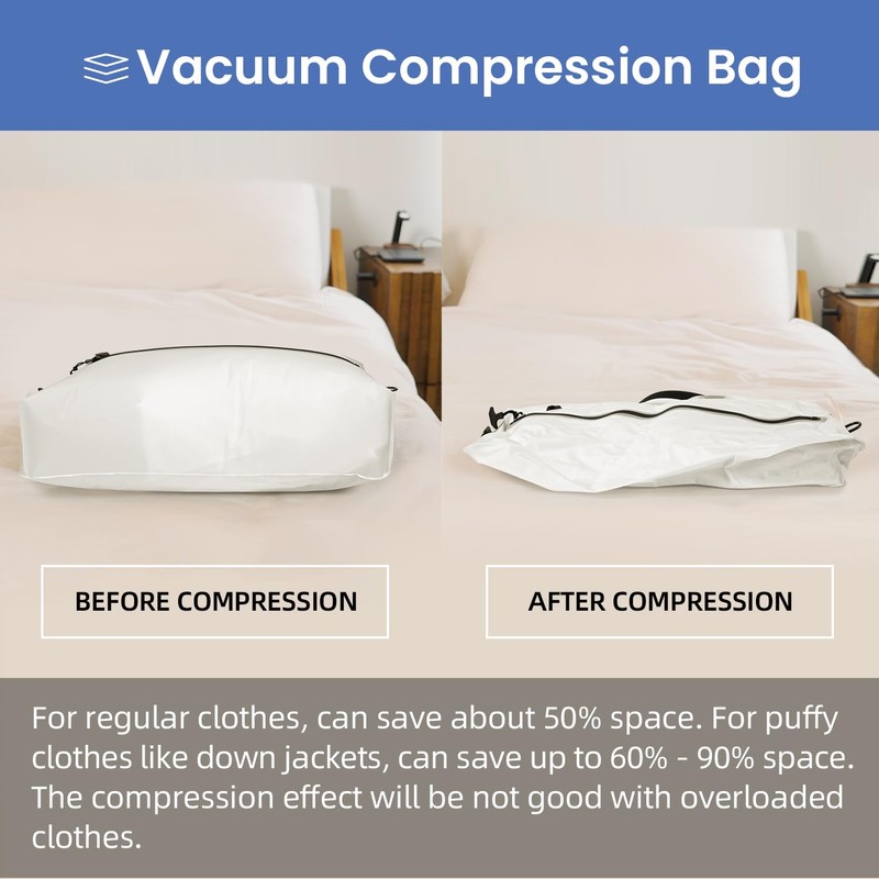 BAGAIL TPU Vacuum Bag for Travel, Reusable Compression Bag with