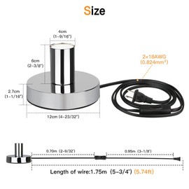 Helunsi Industrial Table Lamp Base, Silver E26 E27 Lamp Base Without Shade, Mini Short Desk Lamp Exposed Bulb Base, Simple Metal Edison Light Bulb Stand, with 5.8ft Cord Switch Plug Bulb Base Holder