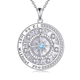 925 Sterling Silver Compass Necklace with Zodiac Graduation Gifts for Women Aries March Birthstone Constellation Jewelry
