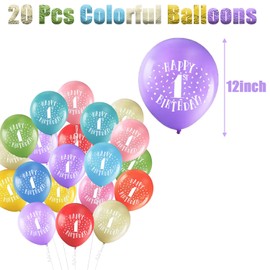 Jwssor 1st Balloons,20pcs 12inch Multicolored Number One Balloons for Girls Boys Kids,1st Birthday Decoration,Number 1 Latex balloons for Birthday Party