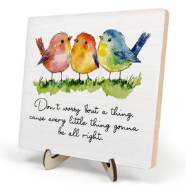 Inspirational Wooden Sign – Every Little Thing Is Gonna Be All Right-Quote Plaque with Watercolor Birds, Uplifting Desk Decor for Home or Office, Gift for Women, Teachers, Friends, Graduation(Colour, 5.9 x 5.9 inches)