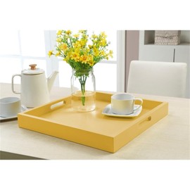 Convenience Concepts Palm Beach Serving 16.75" Kitchen & Living Room Square Wood Decorative, Ottoman Accent, Coffee Table Tray, Counter Organization & Storage, 16.8" x 16.8" x 2", Mustard