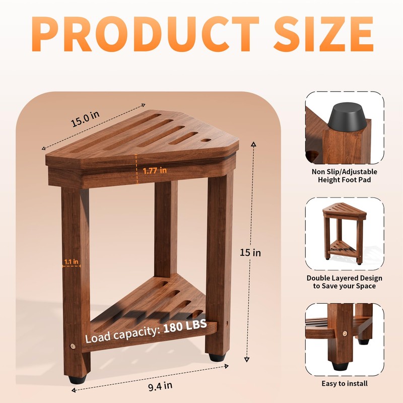 Shower Foot Rest 15 in, Acacia Shower Stool for Shaving