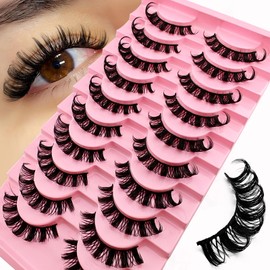 10 Pairs of 3D Artificial Eyelashes Russian False Natural Look Curly Cat Eye Lashes D Curl with Natural Wispy Volume Cat Eye Eyelashes (S011)