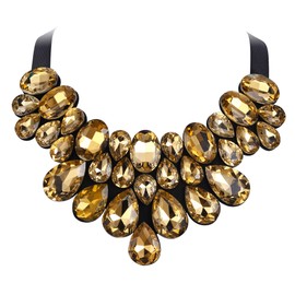 Flyonce Bib Collar Statement Necklace for Women Costume Jewerly, Rhinestone Crystal Choker for Banquet for Feast Brown