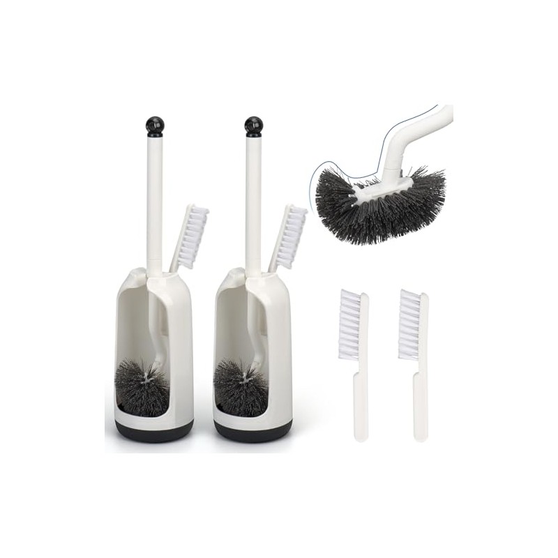 Juego 2 Cepillo para Baño con Soporte, Mango Largo Blanco