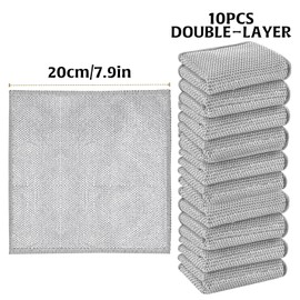 10pcs Multipurpose Wire Dishwashing Rags for Wet&Dry, Wire Dishwashing Cloths Stainless Double-Layer Cleaning Rags, Stainless Steel Dish Cloths for Washing Dishes Home Kitchen Dishes Stove Top