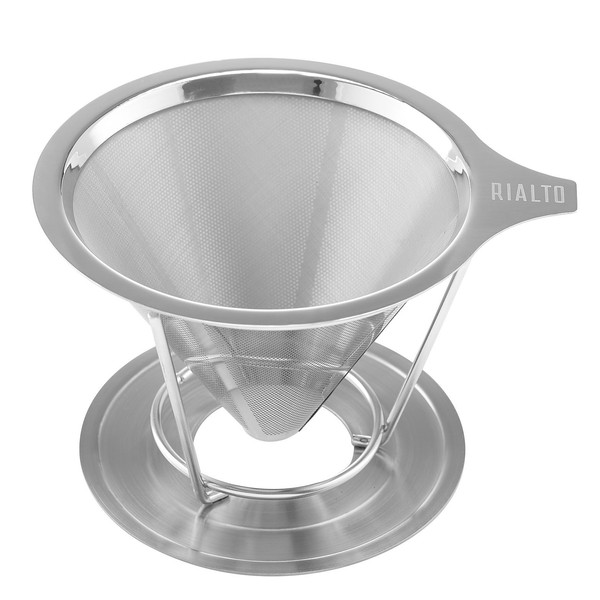 Rialto Mug Coffee Filter - Stainless Steel Pour Over Coffee Maker - Single Cups Permanent Reusable dripper with Pour Over Coffee Stand - Clever Coffee Cone (1-2 Cup)