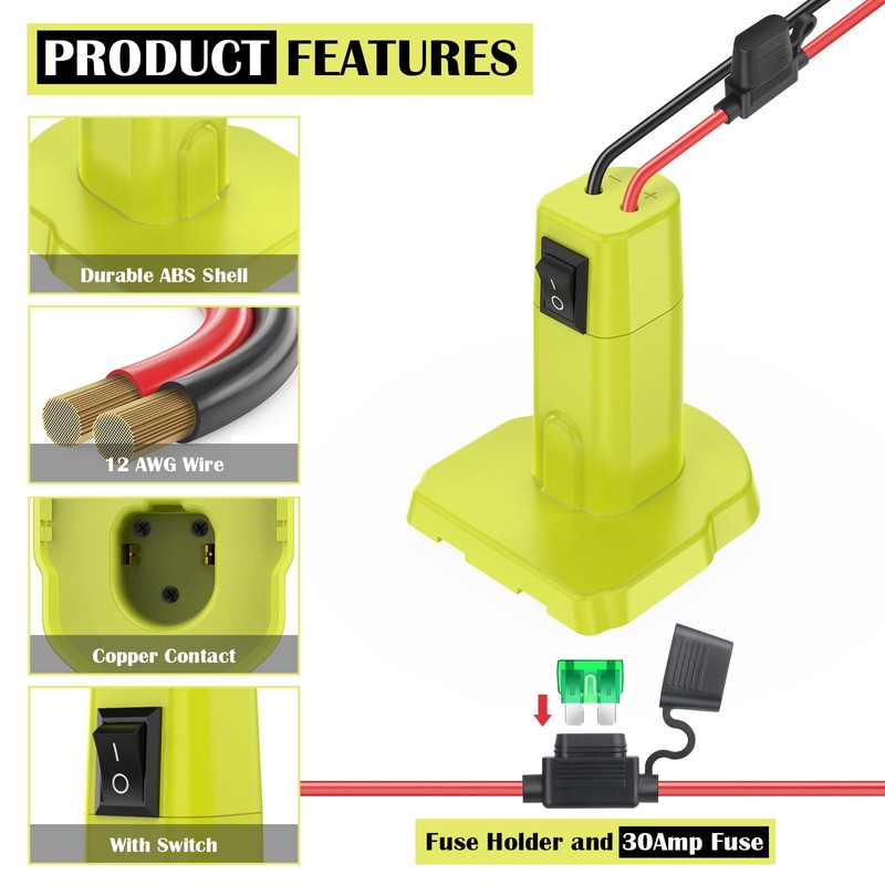 1 Packs Power Wheel Adapter for Ryobi 18V Battery Adapter