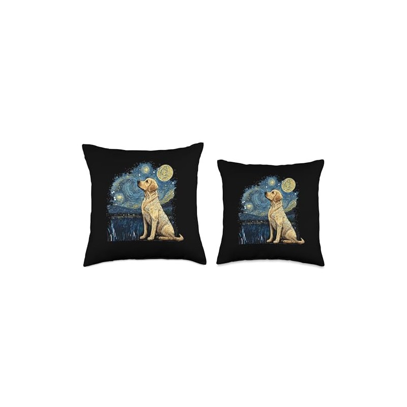 Golden Retriever Starry Night Van Gogh Golden Lab Throw Pillow