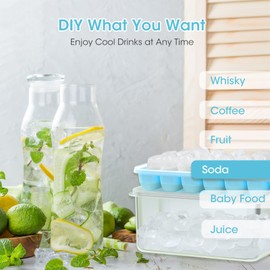 DOQAUS Ice Cube Tray with Lid and Bin, 4 Pack Silicone Plastic Ice Cube Trays for Freezer with Ice Box for Baby Food, Ice Trays with Ice Container, Stackable Ice Tray with Storage Ice Bucket Kits