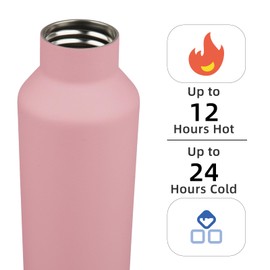 Insulated Water Bottle with Straw,17 OZ Double Wall Vacuum Stainless Steel Water Flask with 2 Lids,Pink