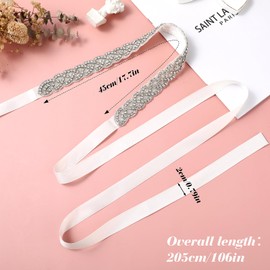 Andibro Rhinestone Wedding Belt, Diamond Dress Belt, Crystal Waist Belt, Glitter Waistband for Bride, Bridesmaid, Prom, Party, White